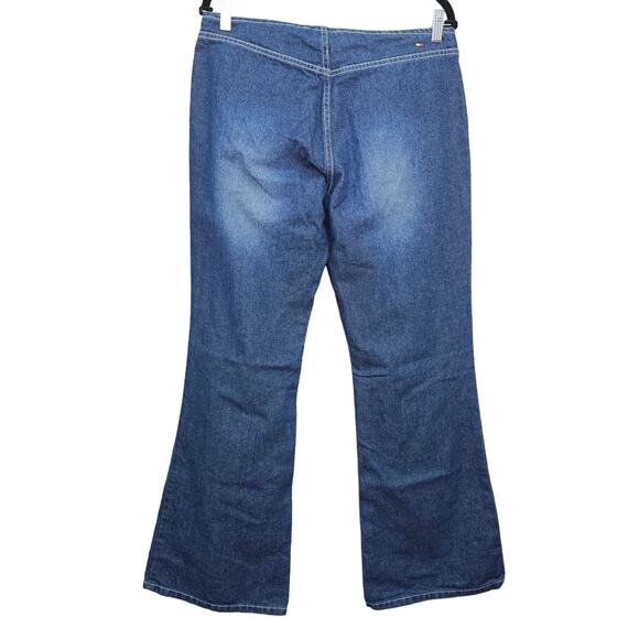 Tommy Hilfiger Jeans Womens 10 y2k Low Rise Dark Wash Blue Denim Wide Leg Pocket - Picture 2 of 14